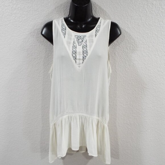 Zara Basics Off White Lightweight Sleeveless Top V Neck with Lace Detail Small - Picture 2 of 11